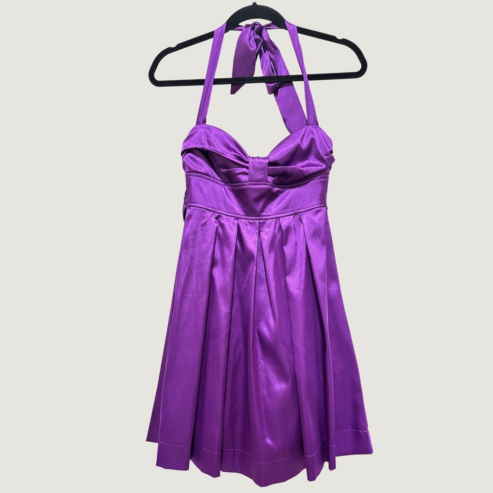 Trixxi Purple Satin Halter Dress Sweetheart Neckline Tulle Skirt NWT Size 3