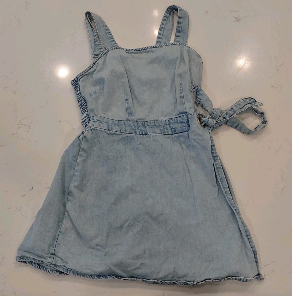 Y2K Sincerely Jules Denim Skort Jumpsuit XS Chambray Smocked Waist Tie Boho