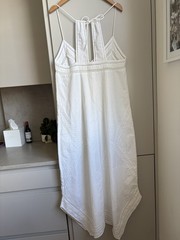 Hush celia embroidery cotton linen ivory summer holiday dress Size S/M bnwt