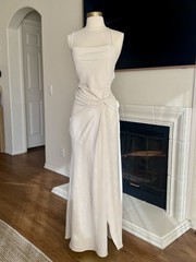 Significant Other Minimalist Cream Textured Twist-Front Maxi Dress Slit Sz 2