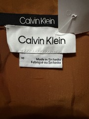Calvin Klein Rust Midi Collared Long Sleeve Tie Waist Peep Key Hole Dress Sz 10