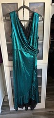 INSPIRE CHIC Peacock Blue Metallic Wrap Midi Dress V-Neck Sleeveless XXL