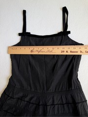 Odille Anthropologie Black Silk Cotton Fit & Flare Dress Velvet Trim Size 6