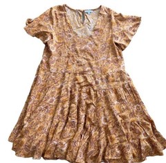 Patrons of Peace Toluca Border Orange Yellow Paisley A Line Swing Dress Size M