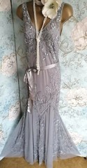 Lanamarie Ariella grey beaded lace 20s Gatsby Occasion wedding evening dress 8