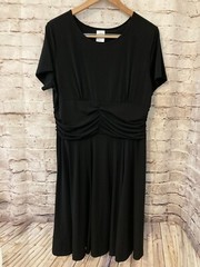 Blair Dress Womens Petite Large Fit & Flare Black Draped Ruched Stretch Midi