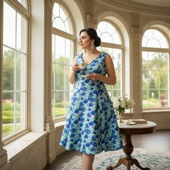 Adrianna Papell Blue Floral Sleeveless Dress – Size 16W – NWT
