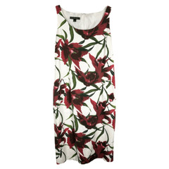 Lafayette 148 Size 8 Dress White Red Green Floral Shift Lined Knee Length 642