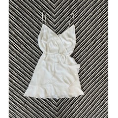 Jack by BB Dakota White Pinstripe Ruffle Wrap Mini Dress Size 6 Spaghetti Strap