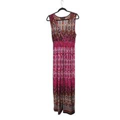 Mlle Gabrielle Maxi Dress Size L Pink White Crossover V-Neck Sleeveless Smocked