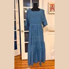 Christy Dawn Blue Floral Tiered Maxi Dress Petite Large Rare 100% Cotton