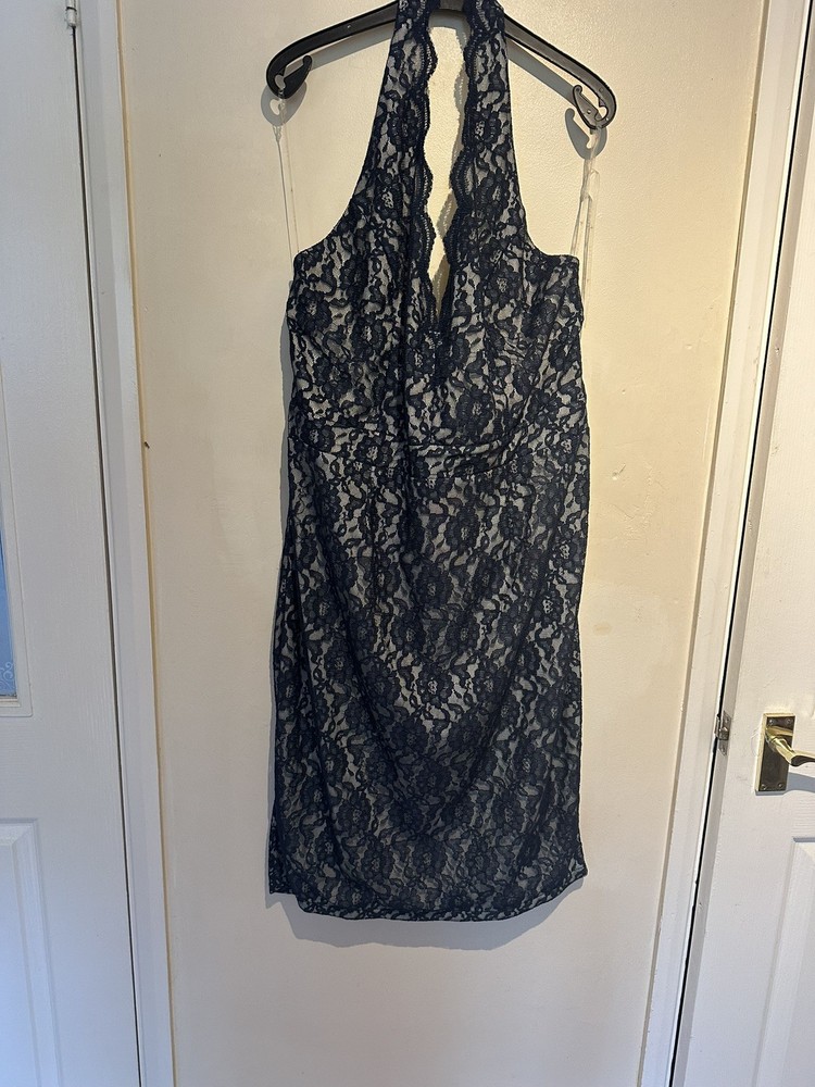 Lipsy Lace Overlay Navy Dress Size 18 Halter Neck