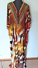 HEAVILY EMBELLISHED DESIGNER LONG V NECK SILK CREPE KAFTAN ANIMAL PRINT