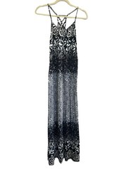 En Creme Small Floral Sleeveless Long Maxi Slip Dress Strappy Black Gray #2843