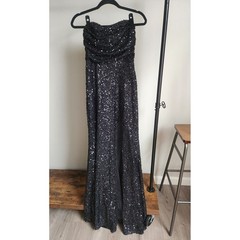 Black Sequin Strapless High Slit Evening Gown Formal Dress Size M