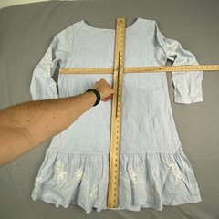 Roller Rabbit womens Dress M baby Blue Linen Embroidered Lined 3/4 Sleeve