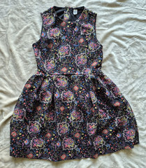 GAP Fit & Flare Floral Satin Mini Dress Black Multicolor Lined Zip Size 4