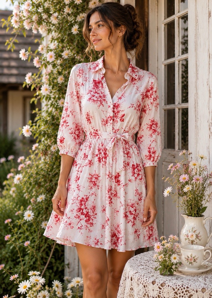 Cynthia Steffe Cottagecore Red Toile Floral Mini Dress Small P Romantic Garden