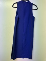 Everly Royal Blue Sleeveless Midi Dress Small Slit Made USA minimalist Office A8