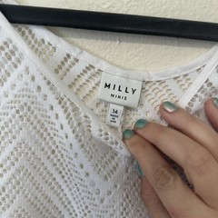 Milly Chevron Micro Dot Crochet Mini Dress Cover Up Girls 14 Womens S White Euc
