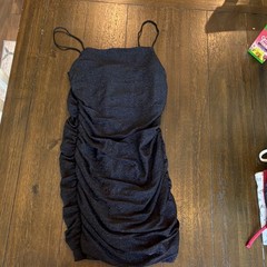 Black Ruched Stretch Square Neck Strappy Mini Bodycon Dress S/XS