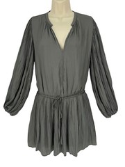Mustard Seed Women&rsquo;s Mini Dress Pleated Gray Balloon L/S Belted Size S NWT