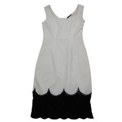Llove Dress Womens M White Sleeveless Scalloped Side Zipper Midi A Line