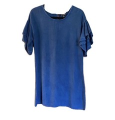 NWT Ladies Medium Style Envy Blue Chambray Dress Knee Length Short Layered Flowy