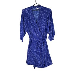 Womens Dreams & Co Blue Polka Dot Wrap Dress Tie Waist 100% Polyester Size 4X
