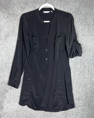 Zoa New York Dress Womens Size Medium Black Roll Tab Long Sleeve Chest Pockets