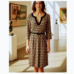 Emma & Michele Knee Length dress Abstract Print in Black Brown Tan Sz. XL