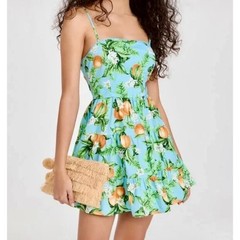 Cowgirl Blue Floral Sleeveless mini BB Dakota L XL Lemon Spaghetti Western