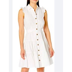 Calvin Klein White Sleeveless Tiered Button Front Shirt Dress Size 6