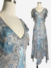 Vintage Y2K La Belle Blue paisley flutter sleeve asymmetric dress whimsical S