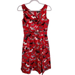Retrolicious Red Scotty Dog Print Dress Size Small vintage inspired rockabilly