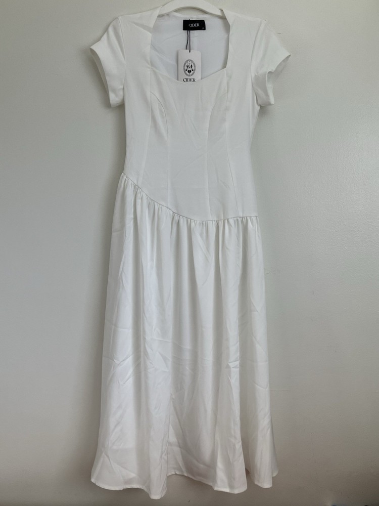NWT Cider Asymmetrical Sweetheart White Maxi Dress Size XS Bridal Summer