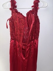 Ladivine Women’s Red Satin/Mesh Sequin Beaded Long prom dress Size S
