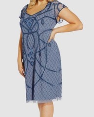 Adrianna Papell Women&rsquo;s Blue Beaded Back-Cutout Dress Plus Size 24W