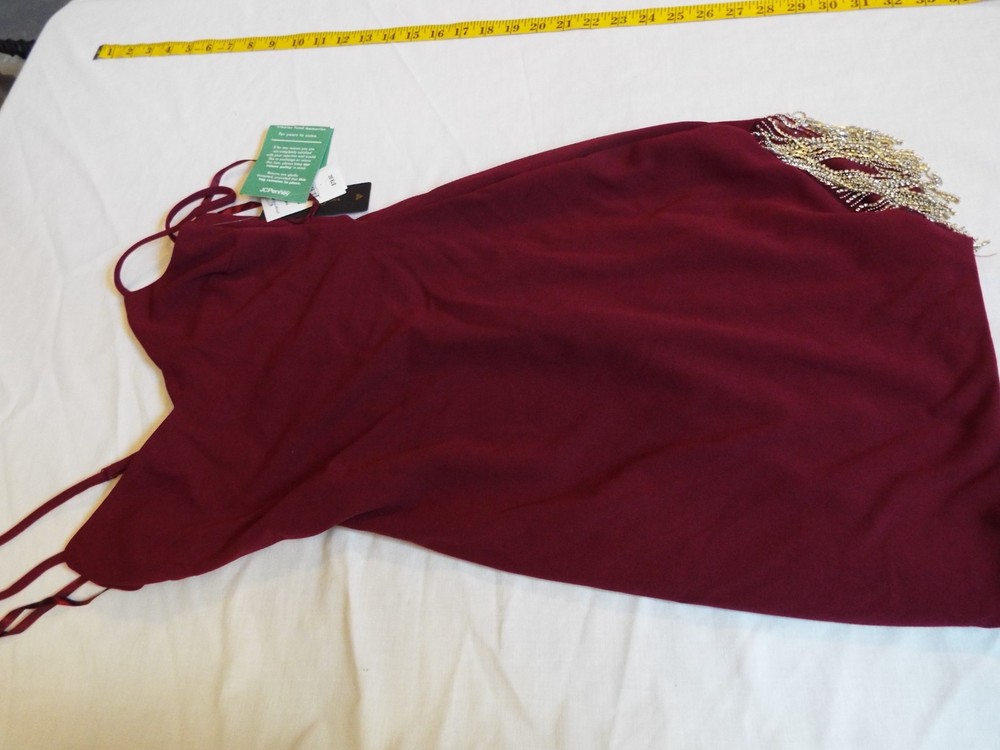 David’s Bridal Burgundy Mesh Maxi Gown Dress Ruched V-Neck Sleeveless Size 3 NWT