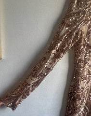 Fashion Nova Rose Gold Sequin Mesh Mock Neck Long Sleeve Bodycon Dress size L