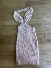 Princess Polly Orange Pink White Plaid Knit Halter Mini Dress Tie Size 6