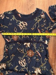 Prairie Cottagecore Garden Navy Floral Midi Dress w/ Waist tie, Size M