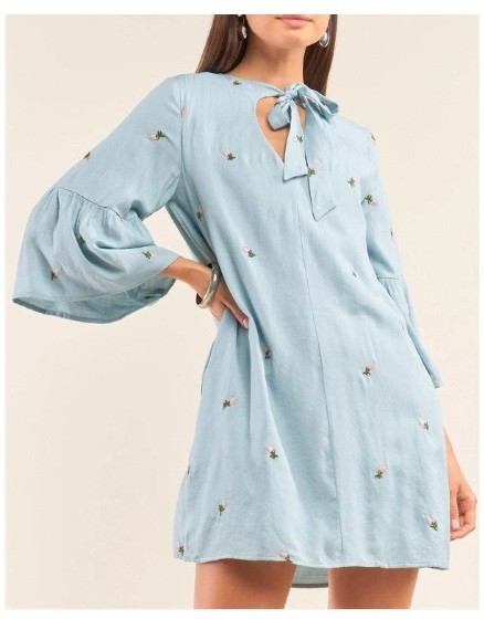 Dress with Pretty Embroidery, Free Shipping, Blue, Small Size, New