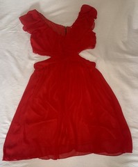 Y2K Speechless Women’s Size M Boho Babydoll Cut Out Waist Red Ruffle Sheer Dress