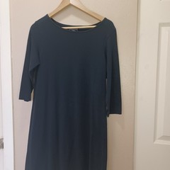 Lands End Long Sheath Dress Womens M (10-12) Navy Stretch cotton rayon blend