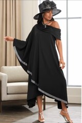 Size XL Ashro Black Rhinestone Embellished Sisi Summer Crystal Caftan Dress