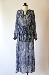 H&M Blue Chiffon Feather Print Sheer Long Sleeves Bohemian Maxi Dress Women 4