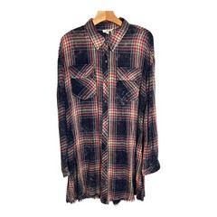 NWT Mystree Womens Blue Plaid Western Button Front Fringe Shirt Dress Size Med