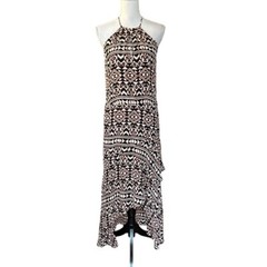 Parker Dottie Boho Printed Halter Maxi Silk Dress Women’s Sz XS White Black Rust