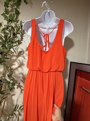 BISOU BISOU Orange Pleated Sleeveless Maxi Dress Tie Back Size 6